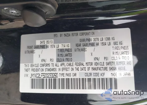 2013 Mazda Mx-5 Miata Club из США, поврежденный, VIN JM1NC2LF5D0233290